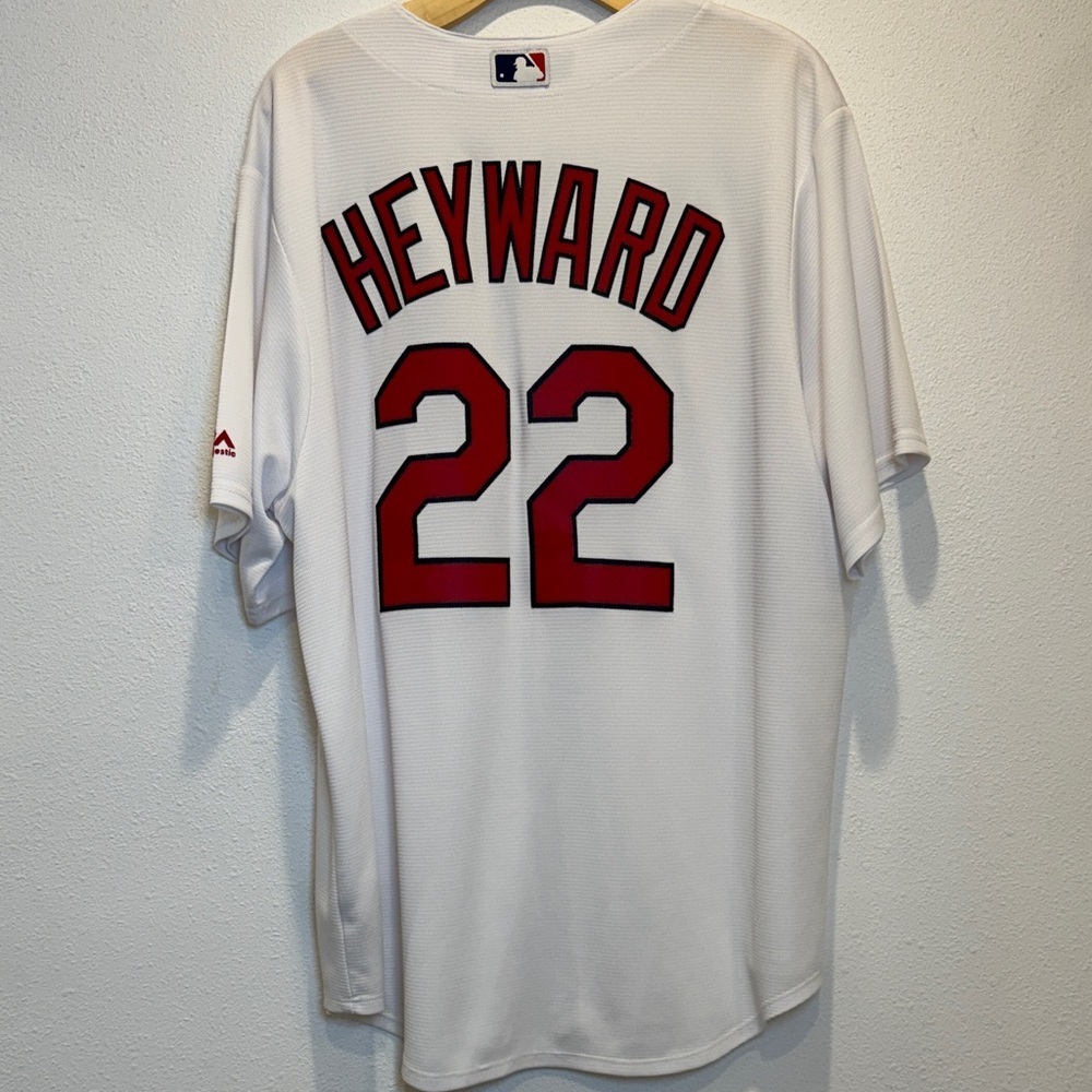White St. Louis Cardinals Button-Up Jersey with Red & Yellow Logo 22 Heyward - Picture 2 of 6